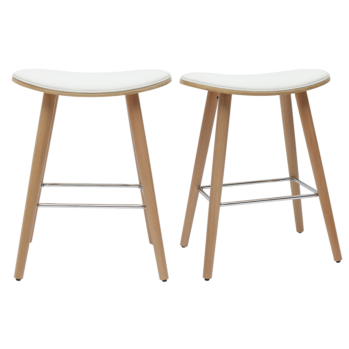 Set de 2 taburetes de cocina de madera clara y blanco 65 cm MEADOW