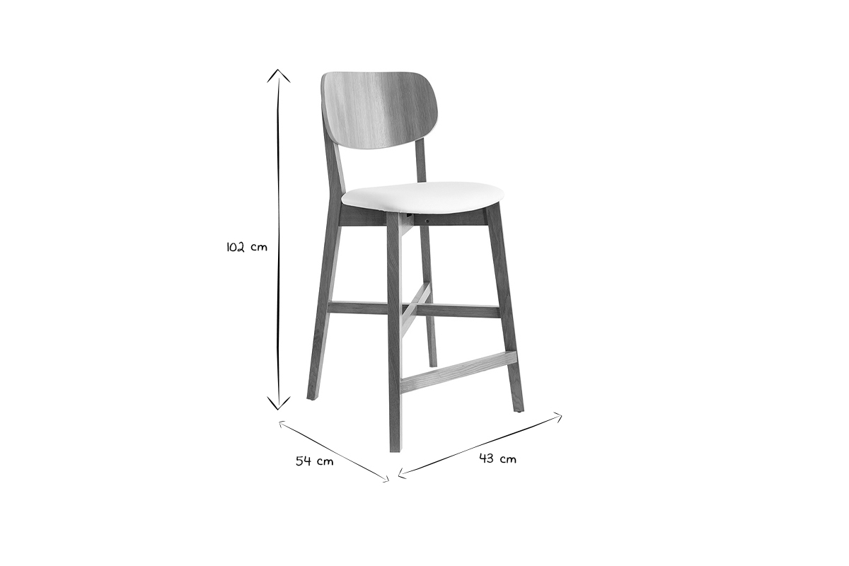 Set de 2taburetes de cocina de madera de roble y blanco 65cm LUCIA