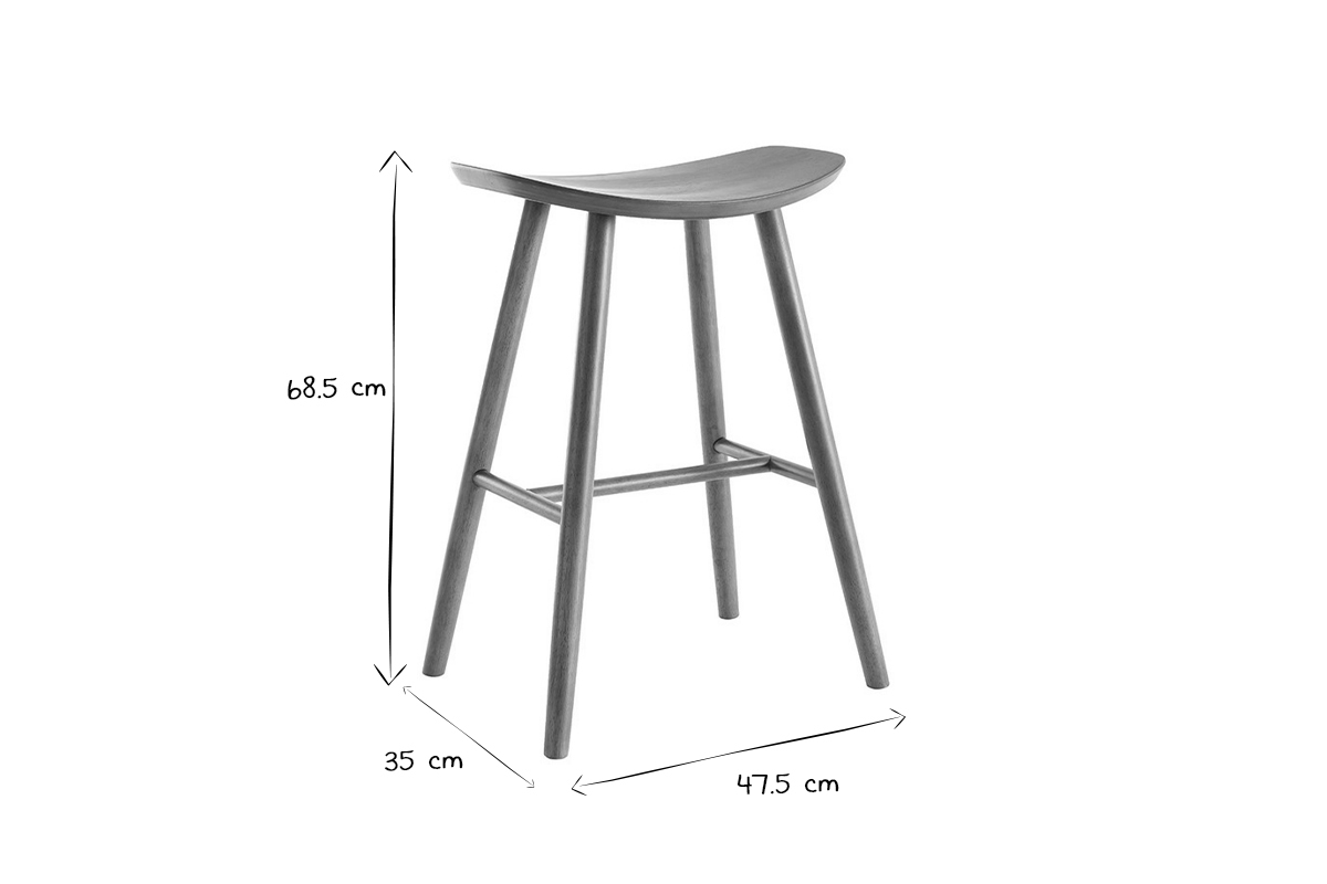 Set de 2 taburetes de cocina de nogal 65cm DEMORY