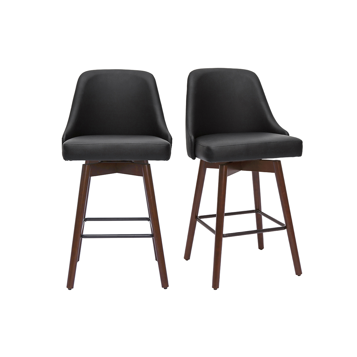 Set de 2 taburetes de cocina giratorios de diseño negros y madera oscura 65 cm HASTA