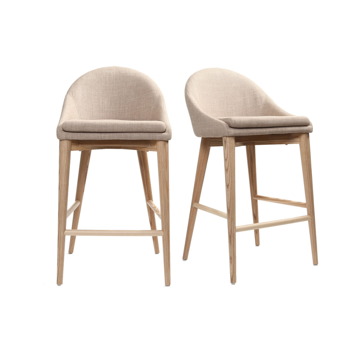 Set de 2 taburetes de cocina nórdicos de tela beige y fresno macizo 66 cm DALIA