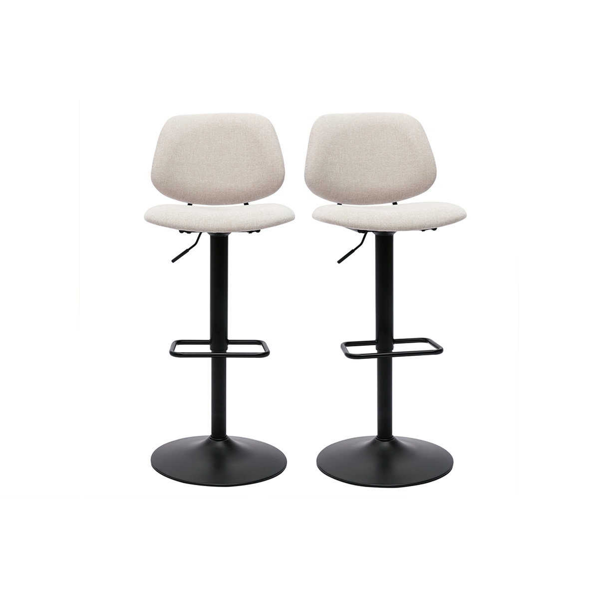 Set de 2 taburetes de cocina regulables de diseño de tejido efecto aterciopelado beige y metal negro BARNET