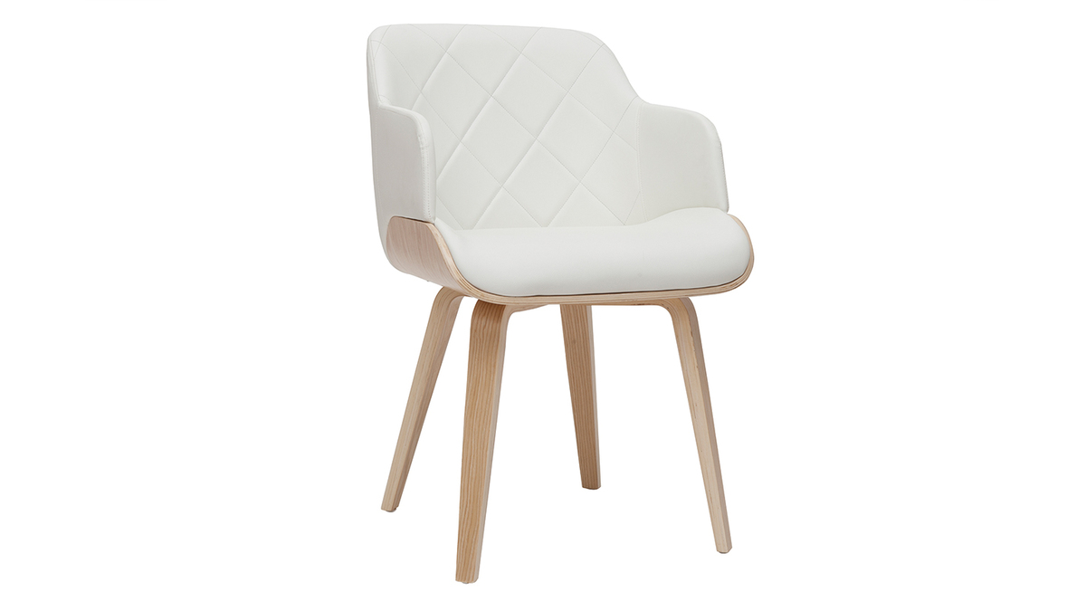 Silla de diseo blanca y de madera clara LUCIEN