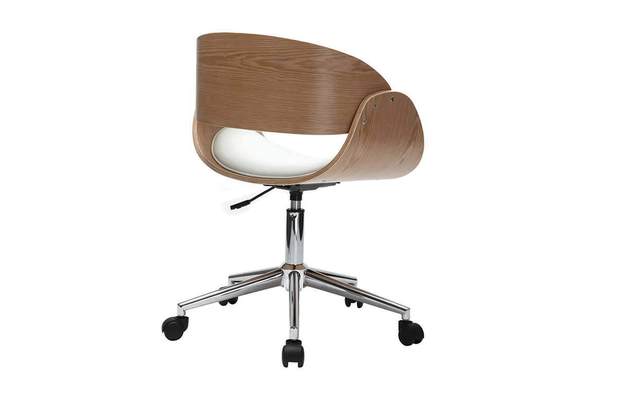 Silla de escritorio blanco y madera clara con ruedas BENT