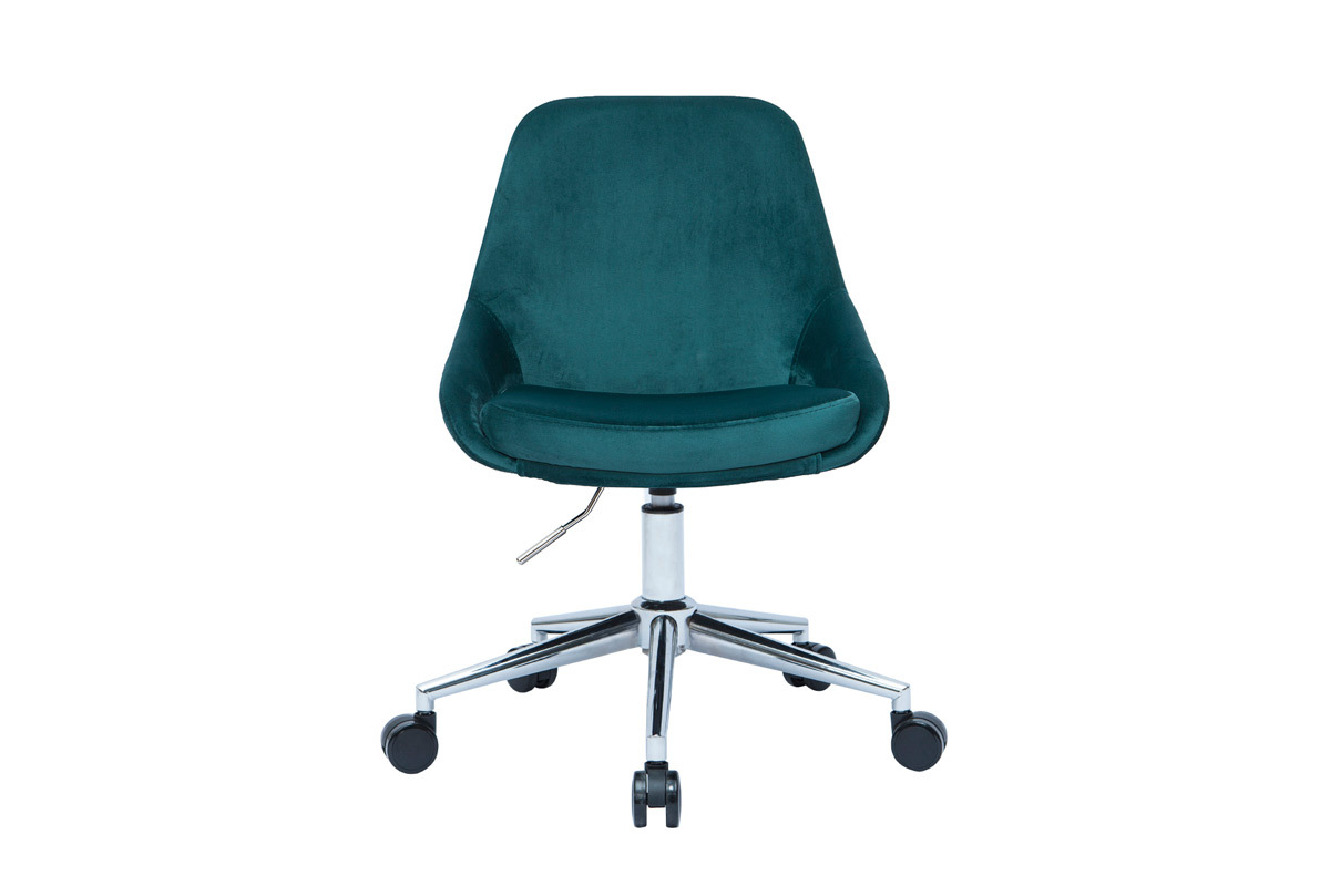 Silla de escritorio de diseo ajustable 360 de terciopelo azul petrleo y metal negro HOLO