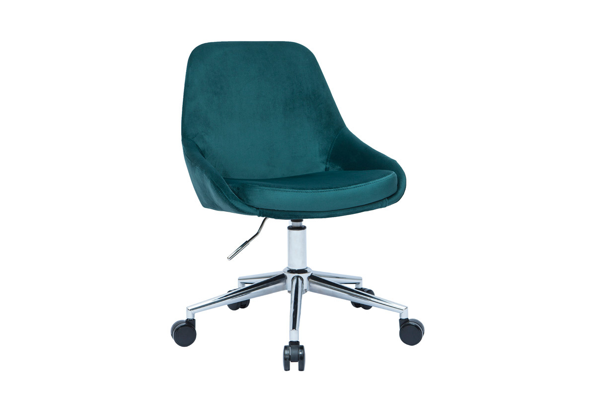 Silla de escritorio de diseo ajustable 360 de terciopelo azul petrleo y metal negro HOLO