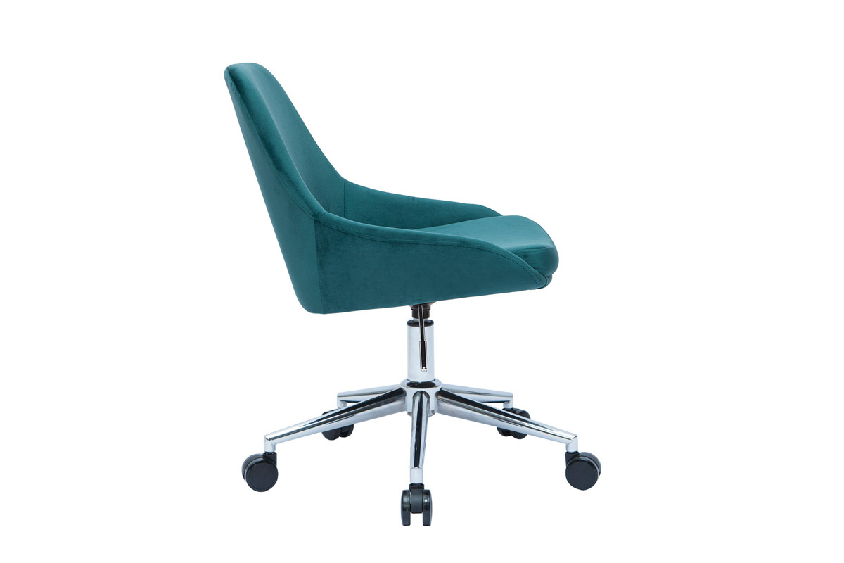 Silla de escritorio de diseo ajustable 360 de terciopelo azul petrleo y metal negro HOLO