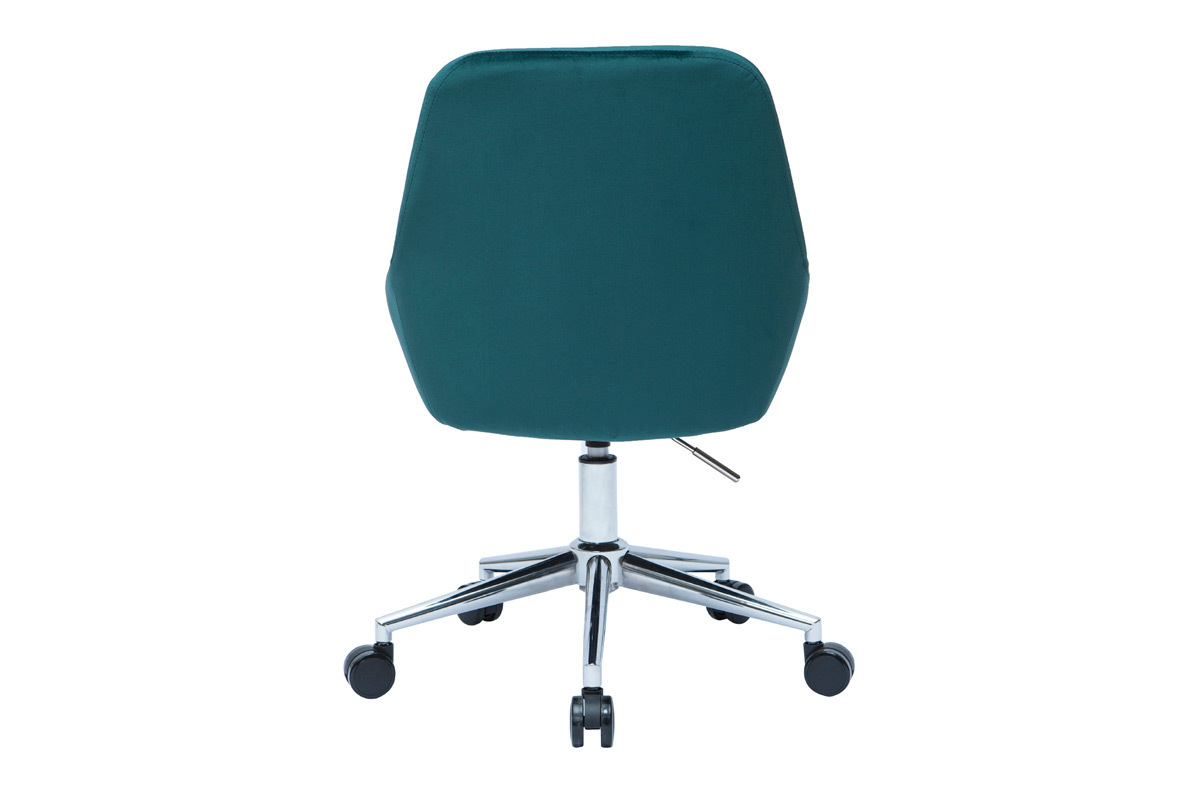 Silla de escritorio de diseo ajustable 360 de terciopelo azul petrleo y metal negro HOLO