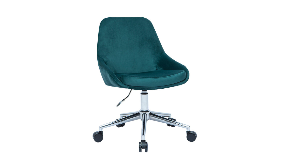 Silla de escritorio de diseo ajustable 360 de terciopelo azul petrleo y metal negro HOLO