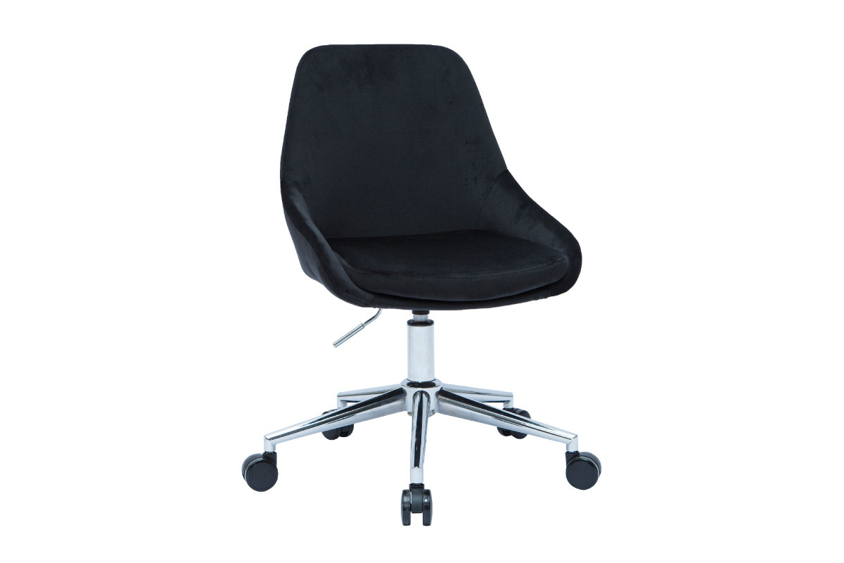 Silla de escritorio de diseo ajustable 360 de terciopelo negro y acero cromado HOLO