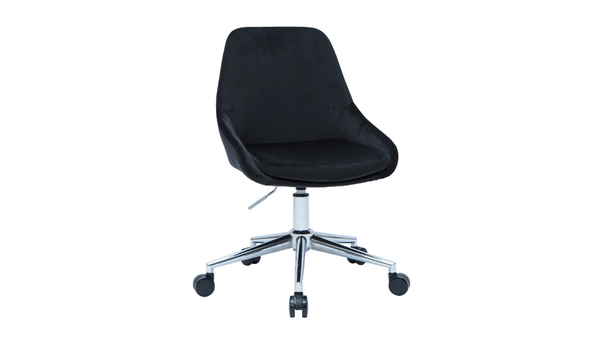 Silla de escritorio de diseo ajustable 360 de terciopelo negro y acero cromado HOLO