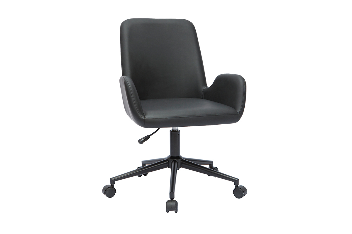 Silla de escritorio de poliuretano negro y metal negro ALBAN