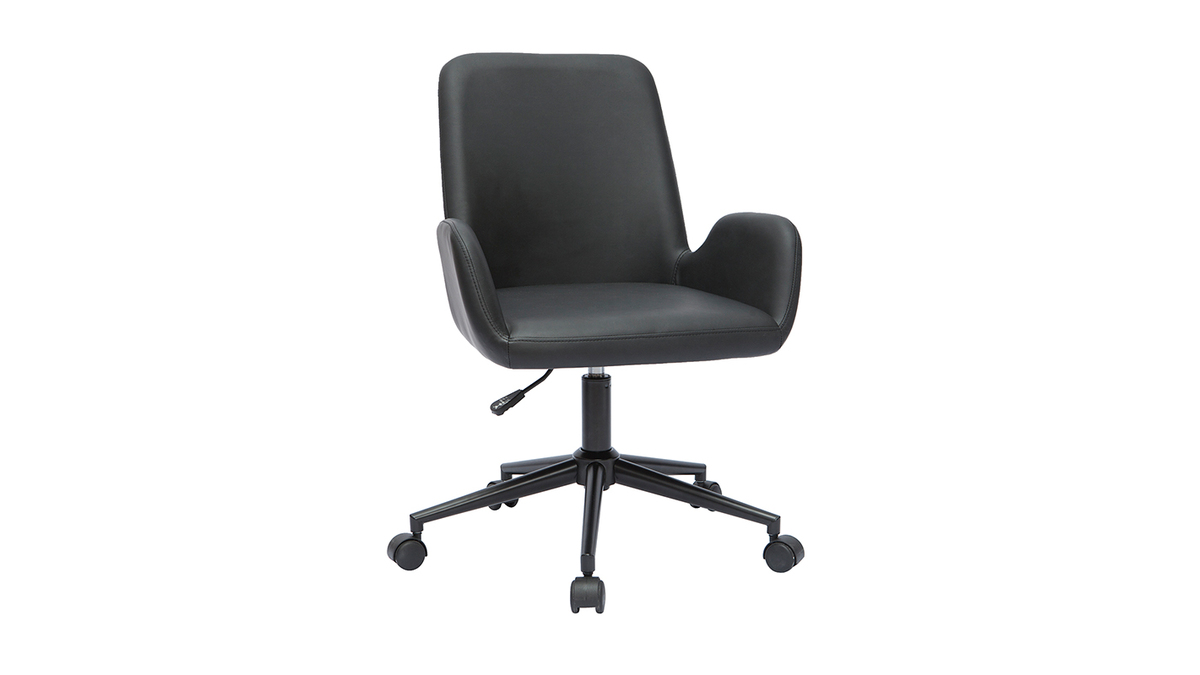 Silla de escritorio de poliuretano negro y metal negro ALBAN