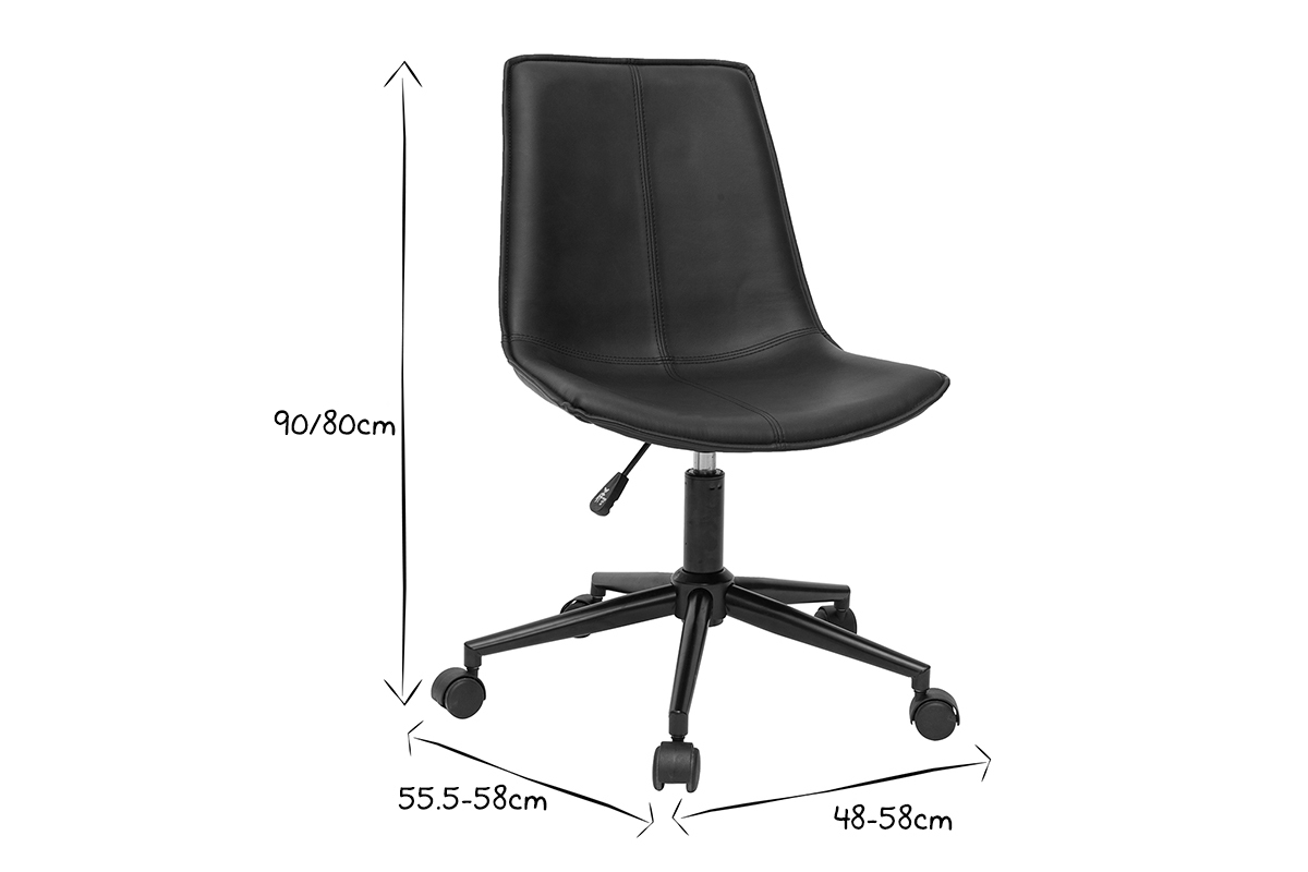 Silla de escritorio de poliuretano negro y metal negro LISON