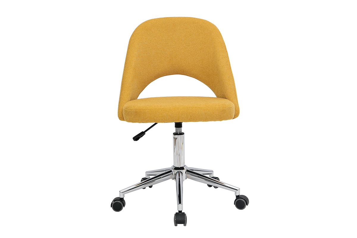 Silla de escritorio de tejido efecto aterciopelado texturizado amarillo mostaza y pata cromada COSETTE