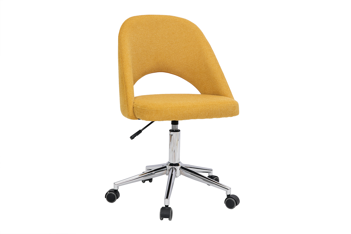 Silla de escritorio de tejido efecto aterciopelado texturizado amarillo mostaza y pata cromada COSETTE