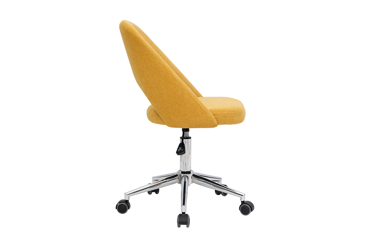 Silla de escritorio de tejido efecto aterciopelado texturizado amarillo mostaza y pata cromada COSETTE