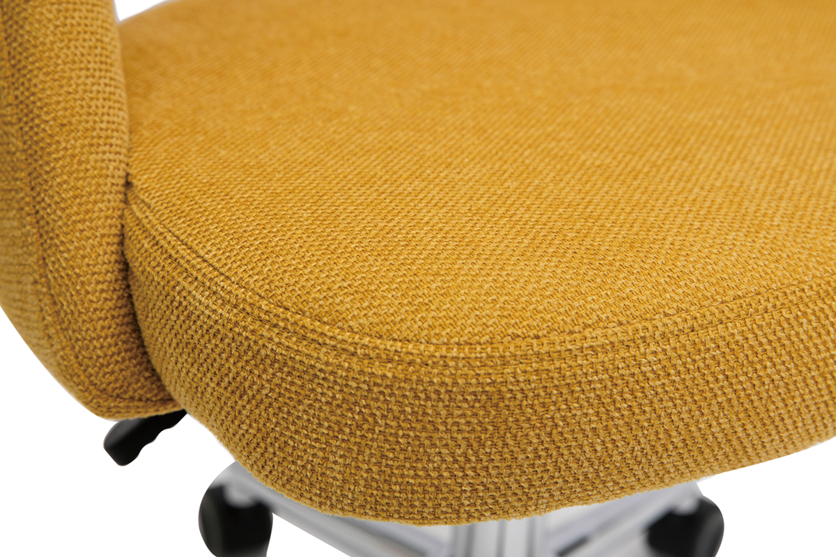 Silla de escritorio de tejido efecto aterciopelado texturizado amarillo mostaza y pata cromada COSETTE