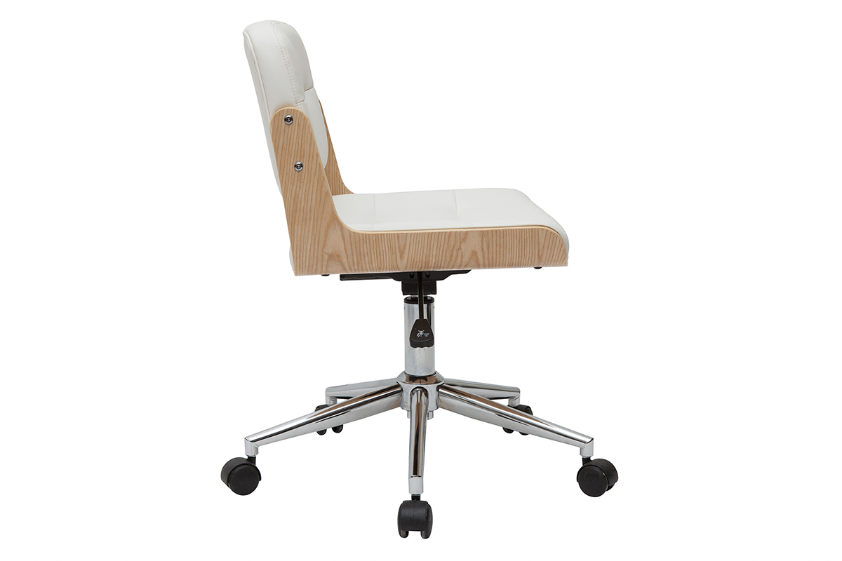 Silla de escritorio giratoria blanca con madera clara ARAMON