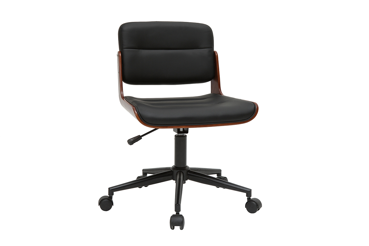 Silla de escritorio giratoria negra con madera oscura ARAMON