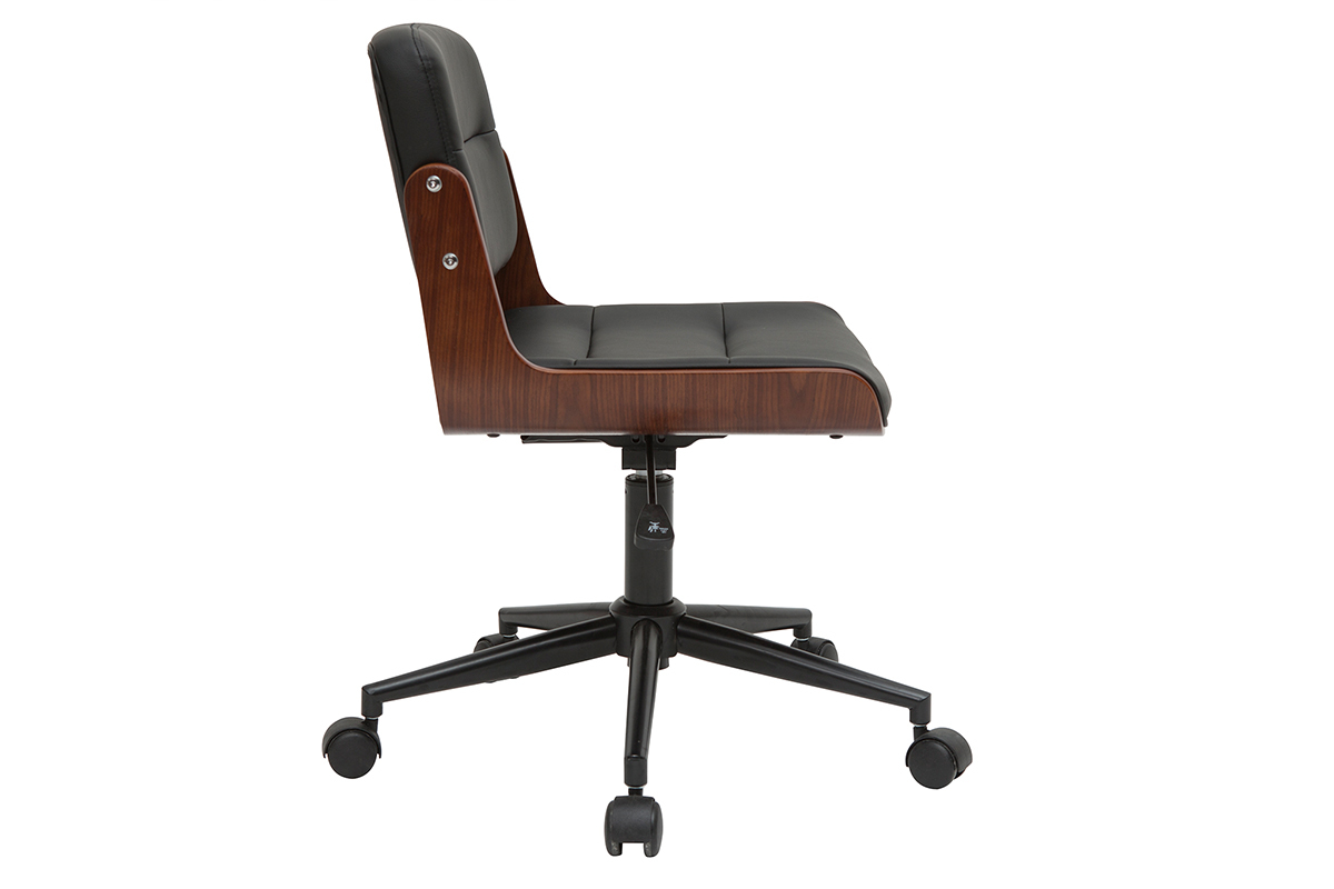 Silla de escritorio giratoria negra con madera oscura ARAMON