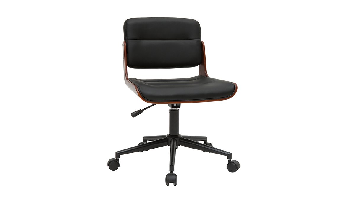 Silla de escritorio giratoria negra con madera oscura ARAMON