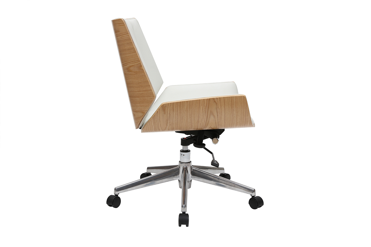 Silla de escritorio madera clara y blanca CURVED