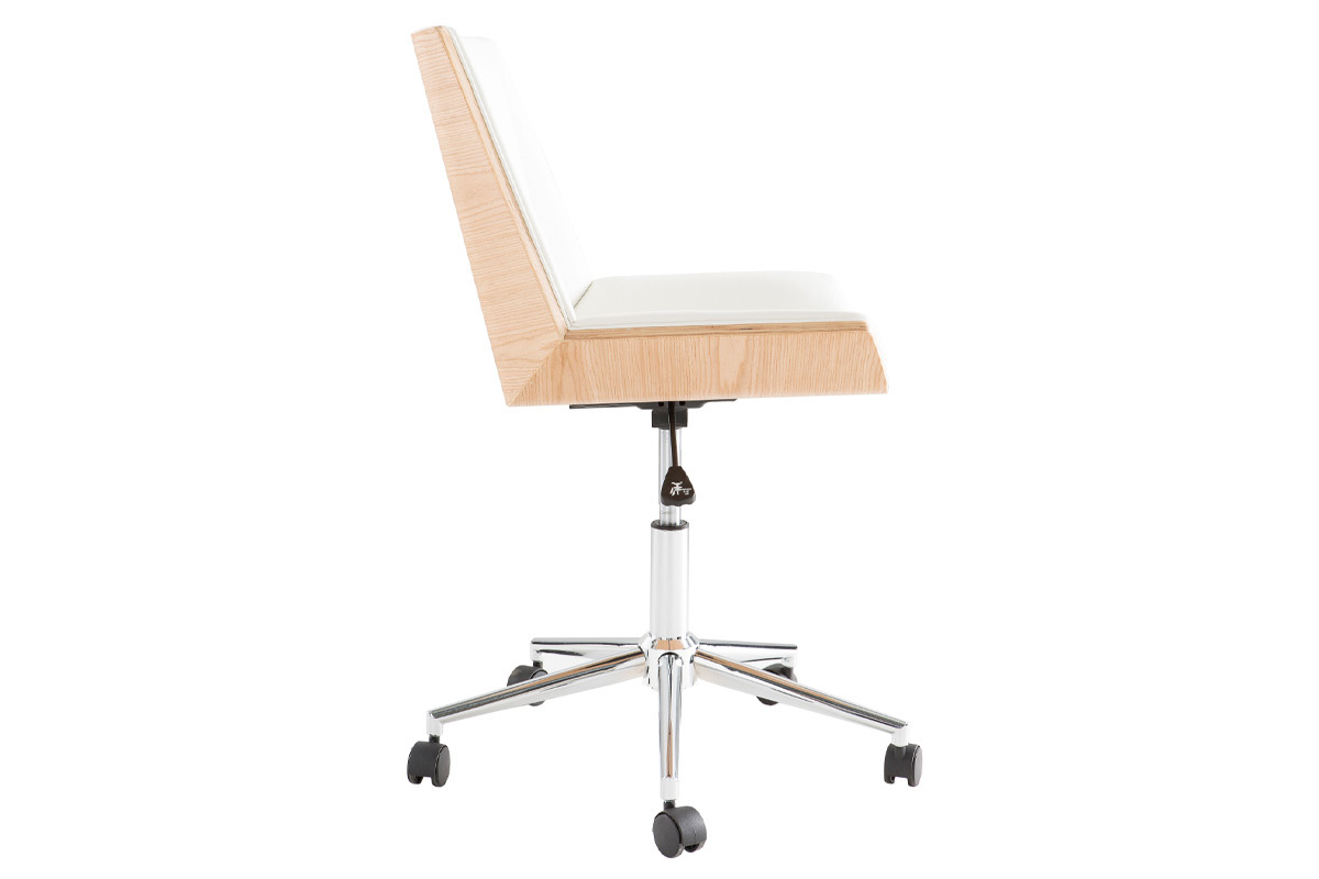 Silla de escritorio moderna PU blanca y madera clara MELKIOR