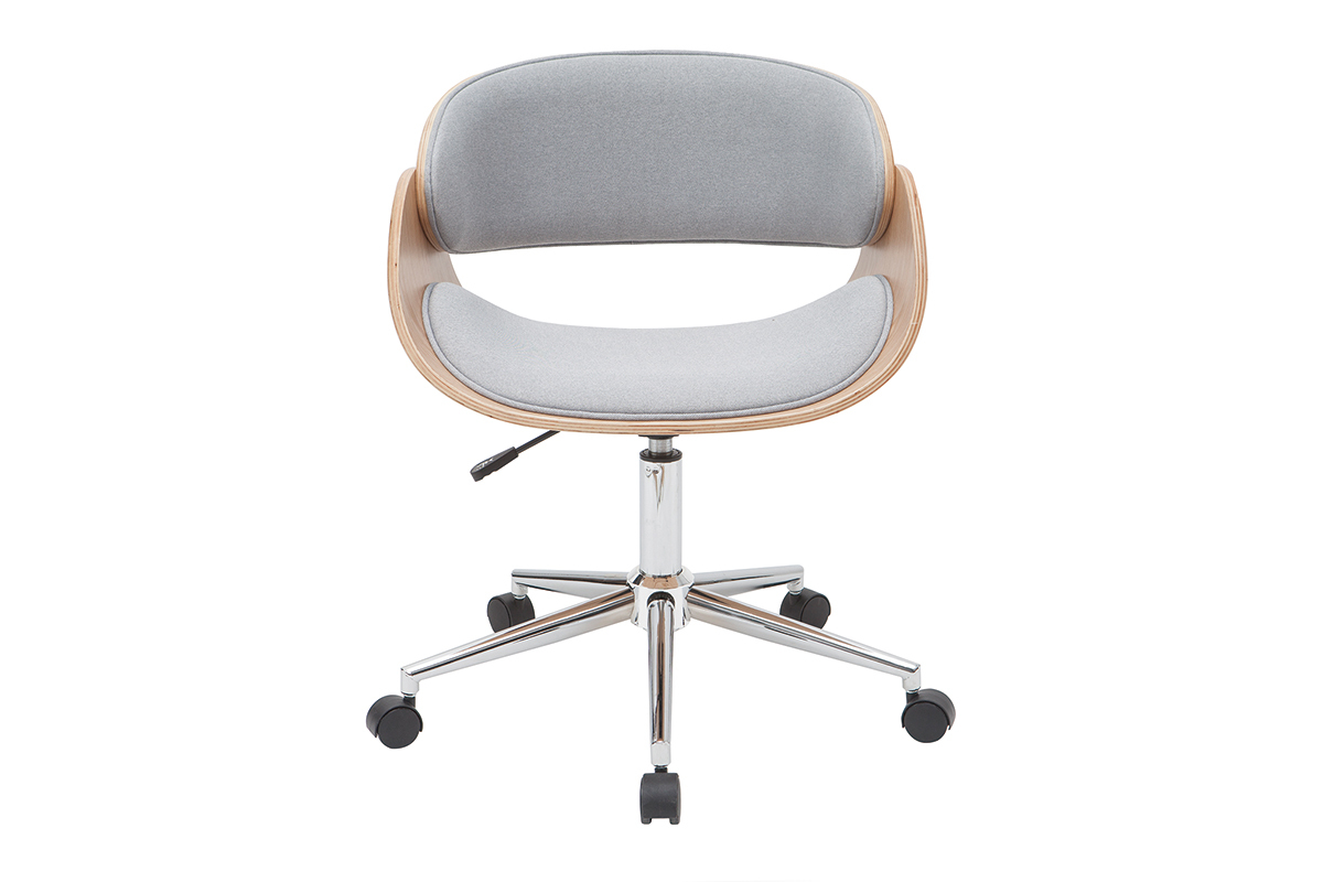 Silla de escritorio tejido gris claro y madera clara con ruedas BENT