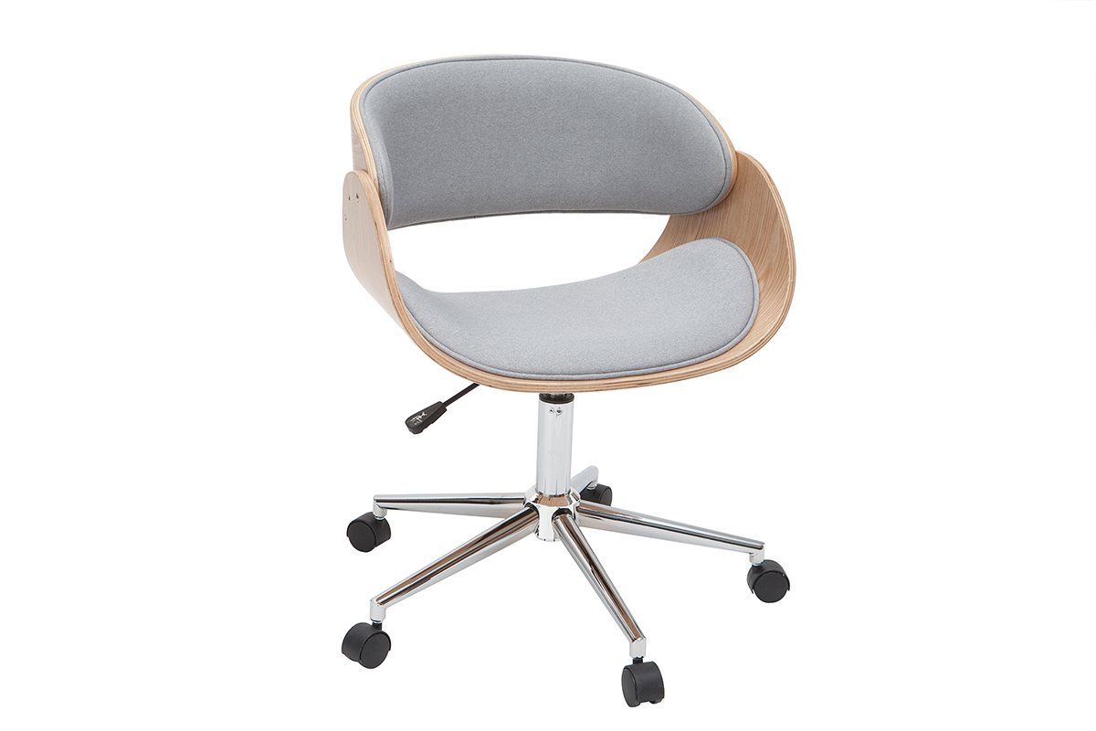 Silla de escritorio tejido gris claro y madera clara con ruedas BENT