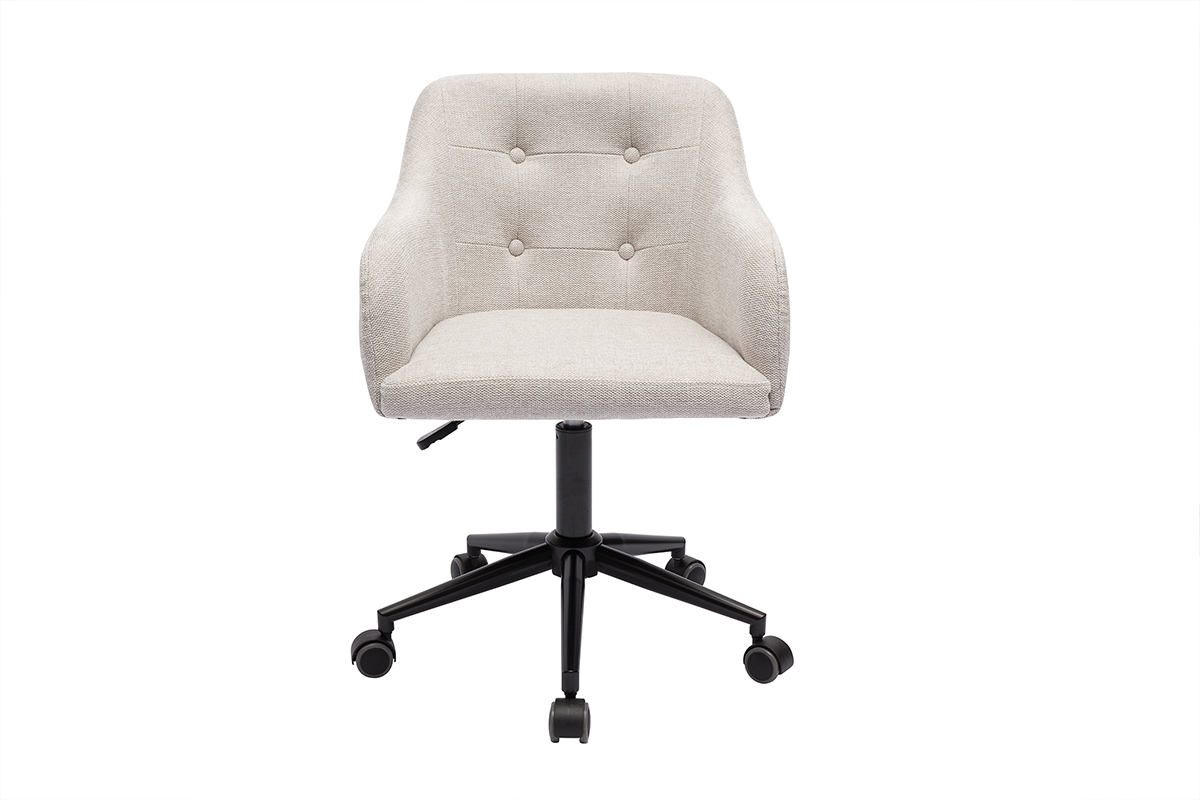 Silla de oficina acolchada con ruedas de tela de terciopelo texturizado beige y metal negro BALTIK