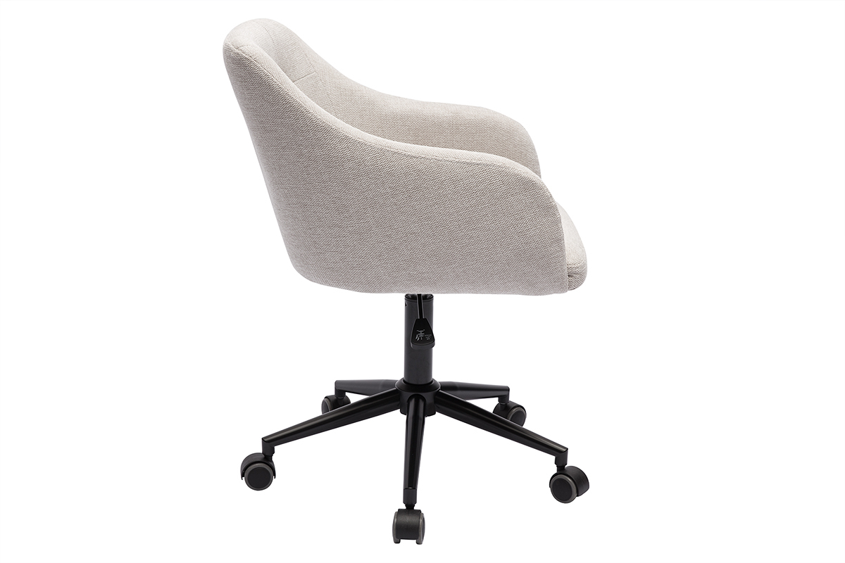 Silla de oficina acolchada con ruedas de tela de terciopelo texturizado beige y metal negro BALTIK