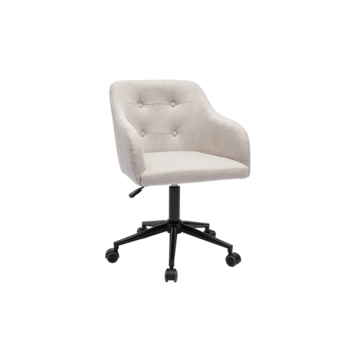 Silla de oficina acolchada con ruedas de tela de terciopelo texturizado beige y metal negro BALTIK