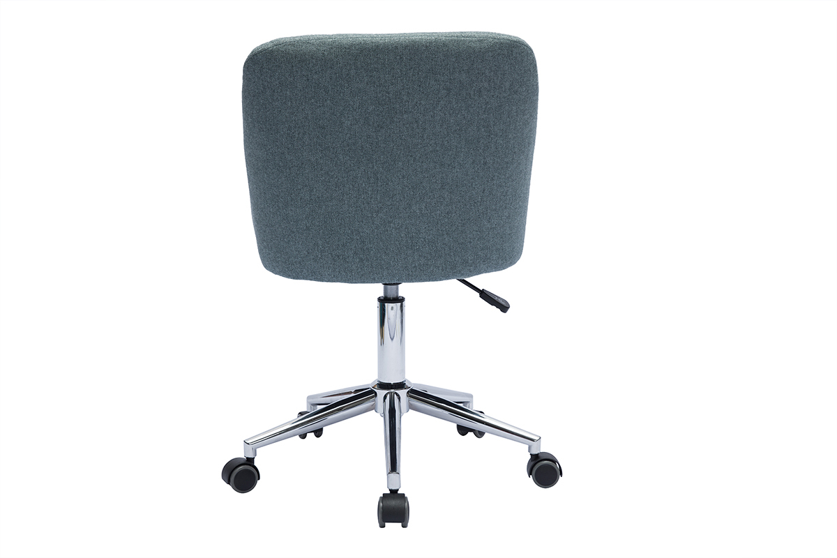 Silla de oficina capiton con ruedas de tela efecto terciopelo texturizado verde gris y metal cromado BALTIK