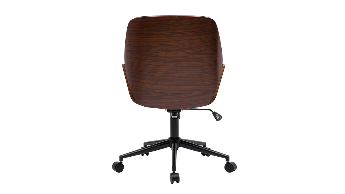 Silla de oficina de diseo negra con ruedas, madera oscura y metal negro MARLOW