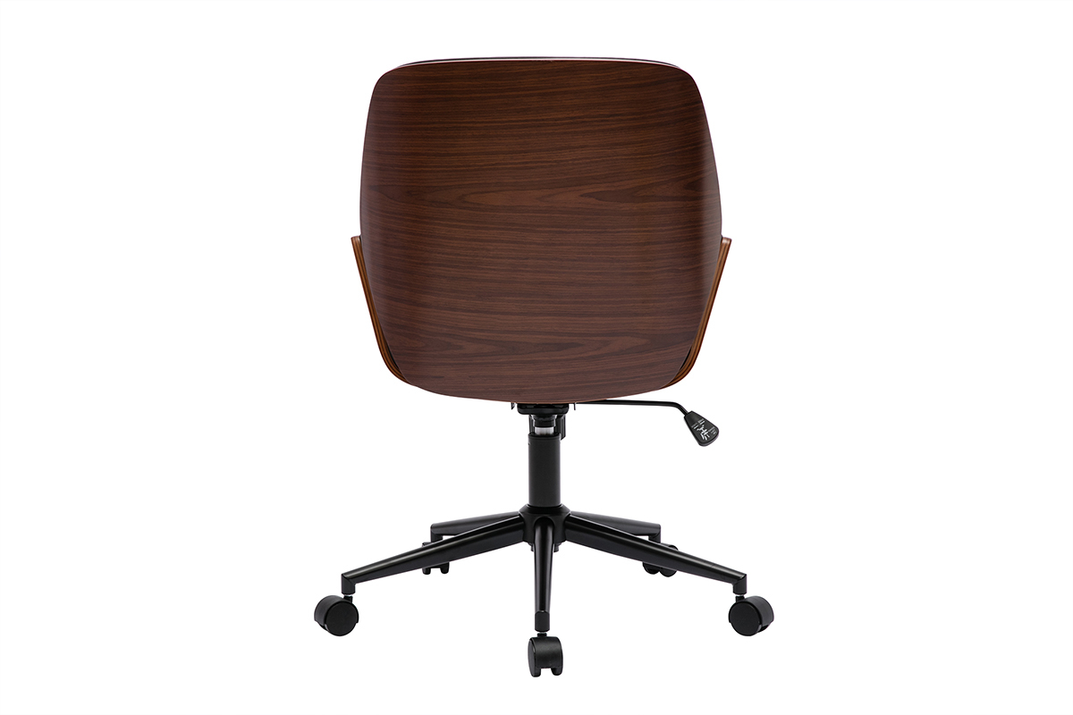 Silla de oficina de diseo negra con ruedas, madera oscura y metal negro MARLOW