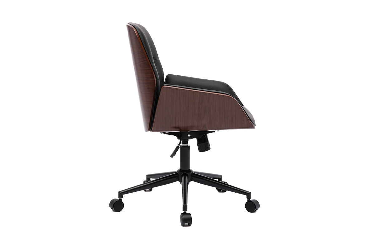 Silla de oficina de diseo negra con ruedas, madera oscura y metal negro MARLOW