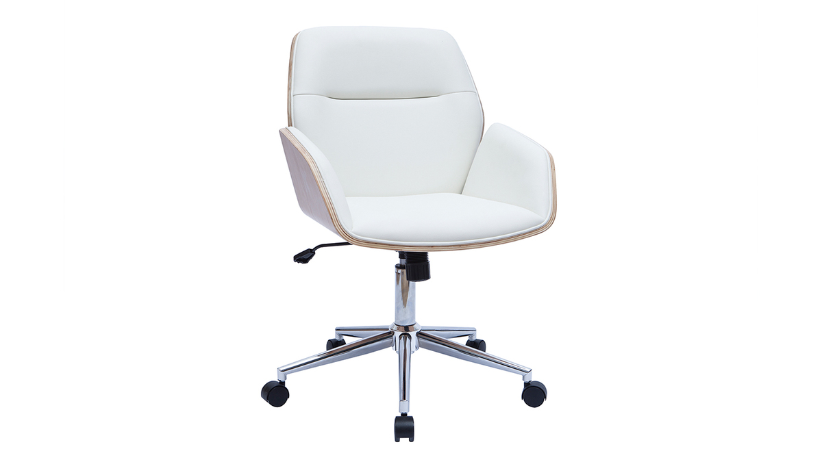 Silla de oficina giratoria blanca con madera clara MARLOW