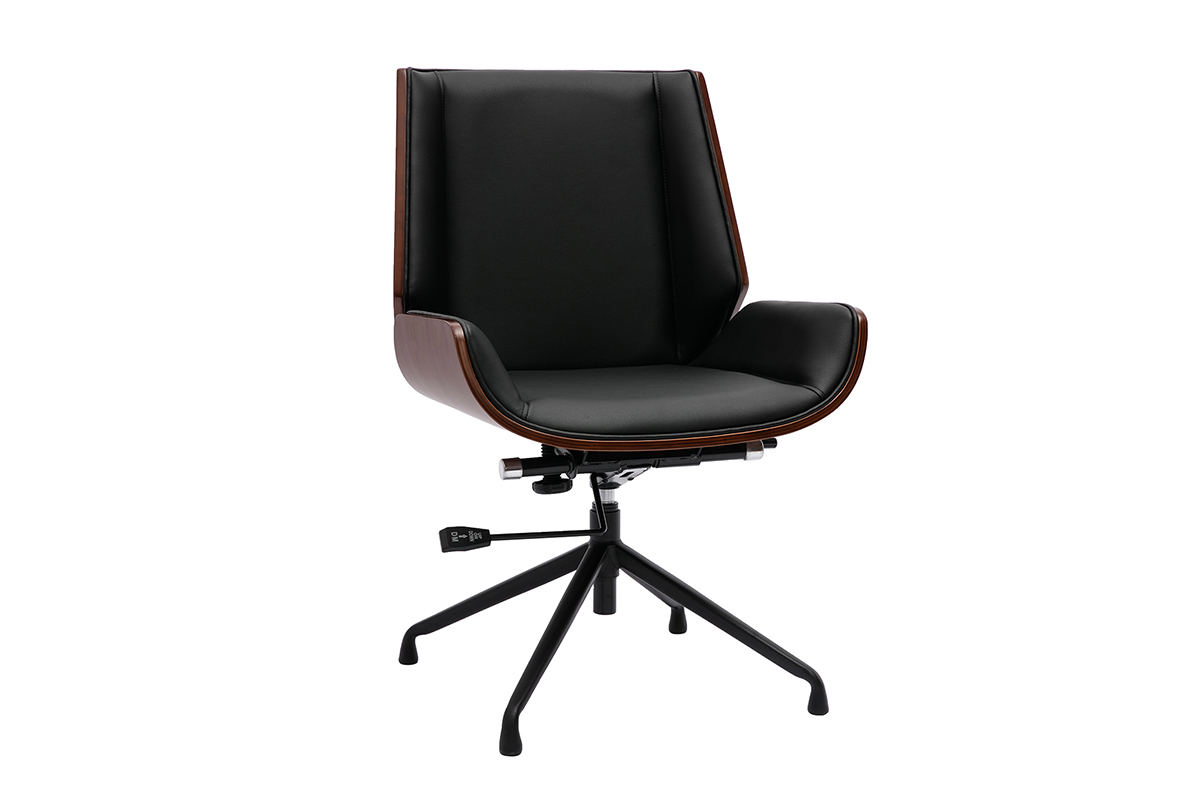 Silla de oficina giratoria de diseo 360 negra, madera oscura nogal y metal negro CURVED