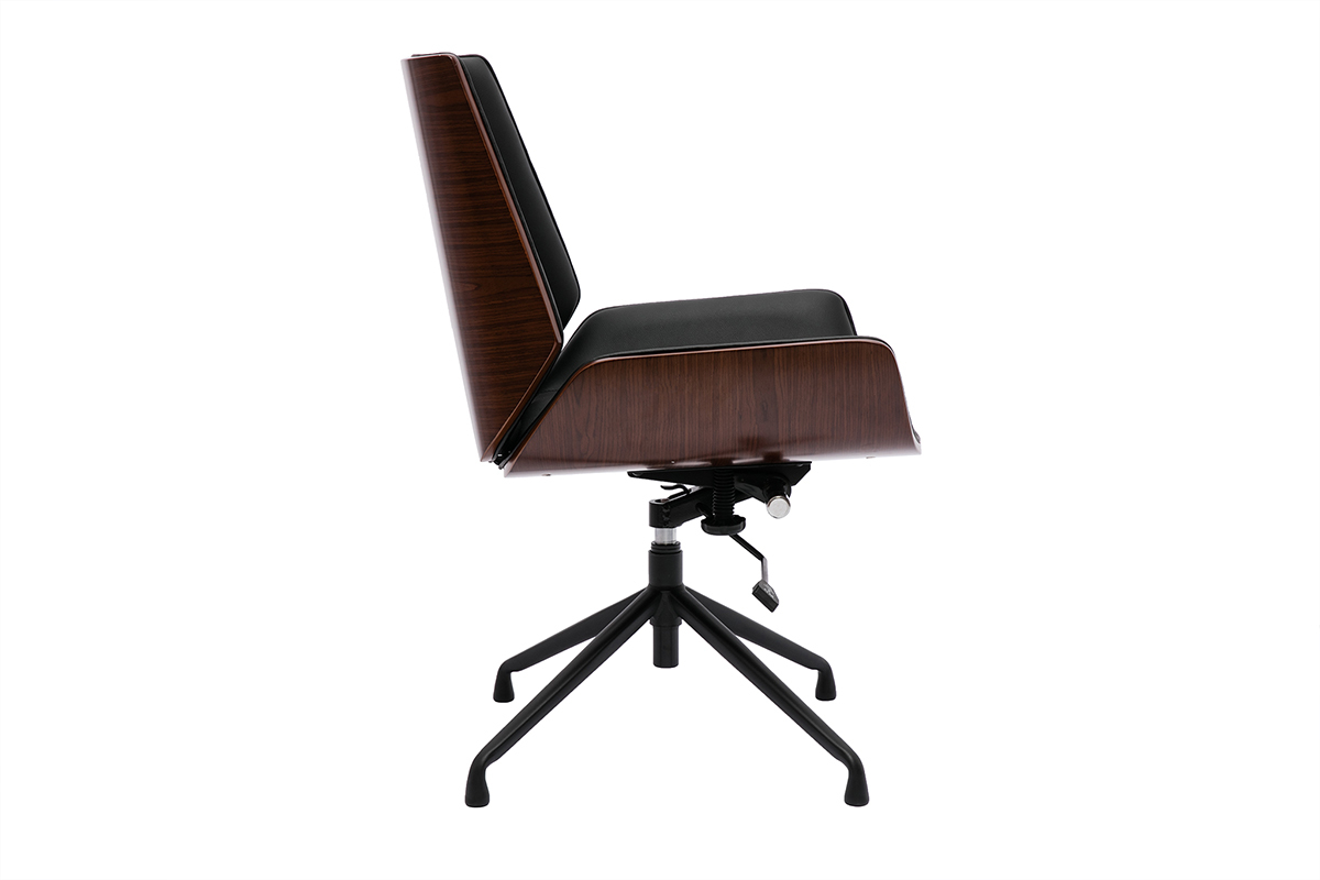 Silla de oficina giratoria de diseo 360 negra, madera oscura nogal y metal negro CURVED