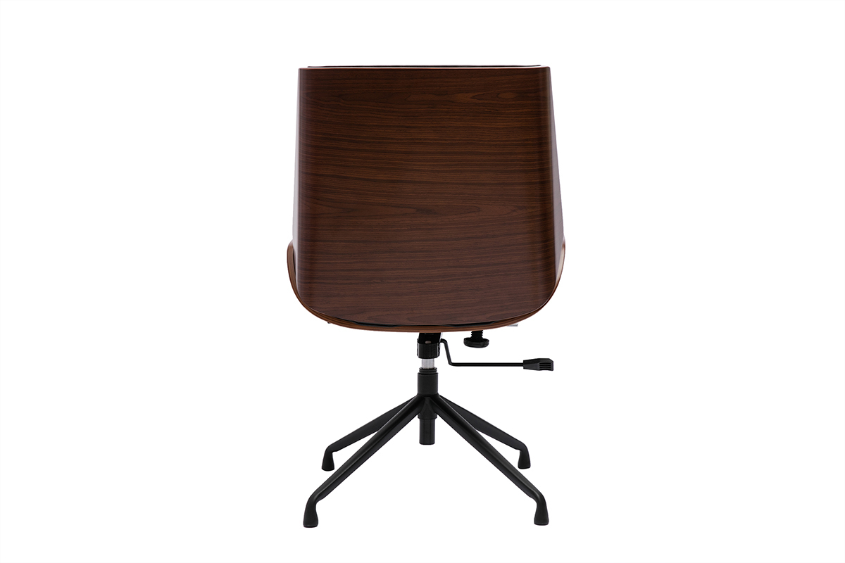 Silla de oficina giratoria de diseo 360 negra, madera oscura nogal y metal negro CURVED