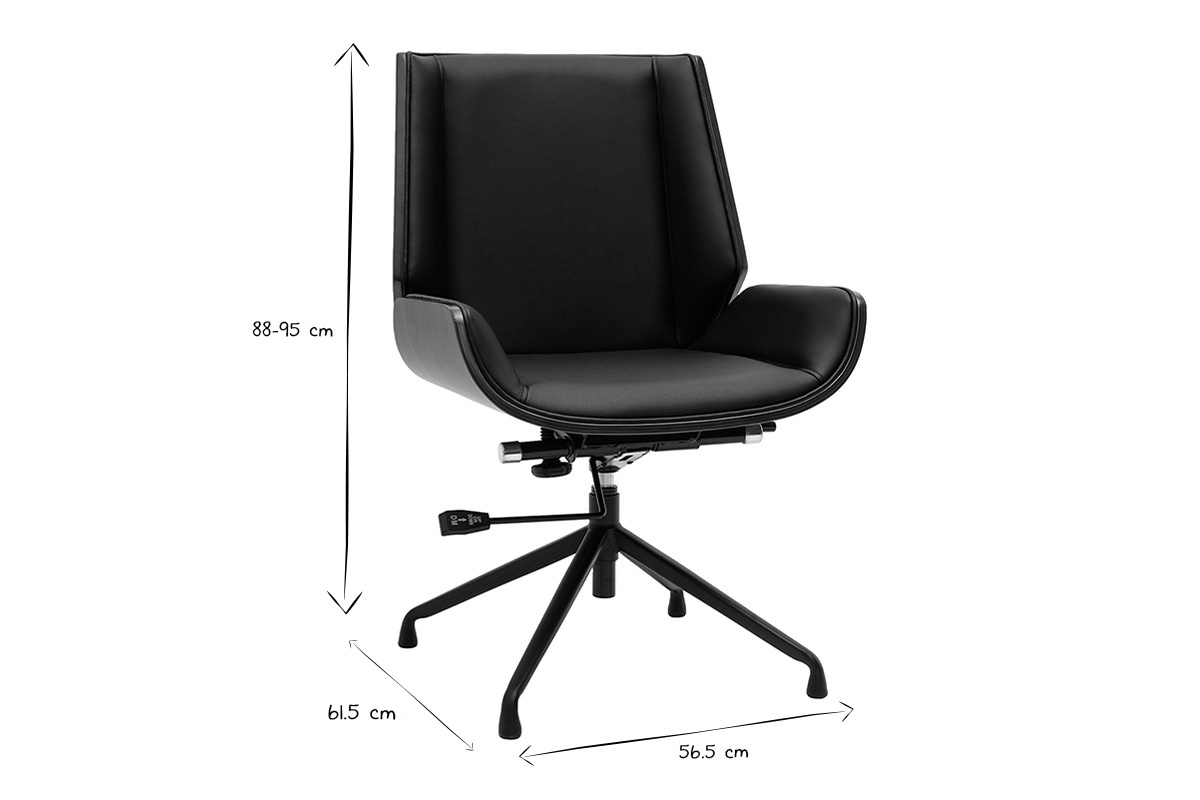 Silla de oficina giratoria de diseo 360 negra, madera oscura nogal y metal negro CURVED