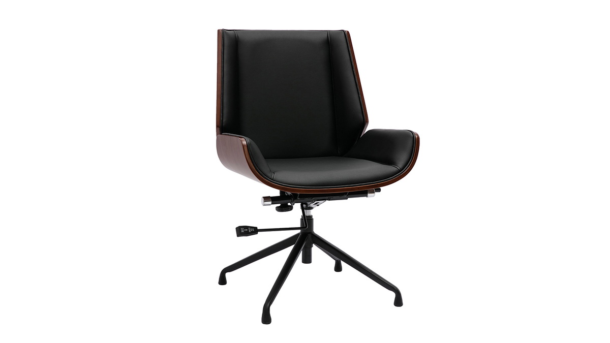 Silla de oficina giratoria de diseo 360 negra, madera oscura nogal y metal negro CURVED