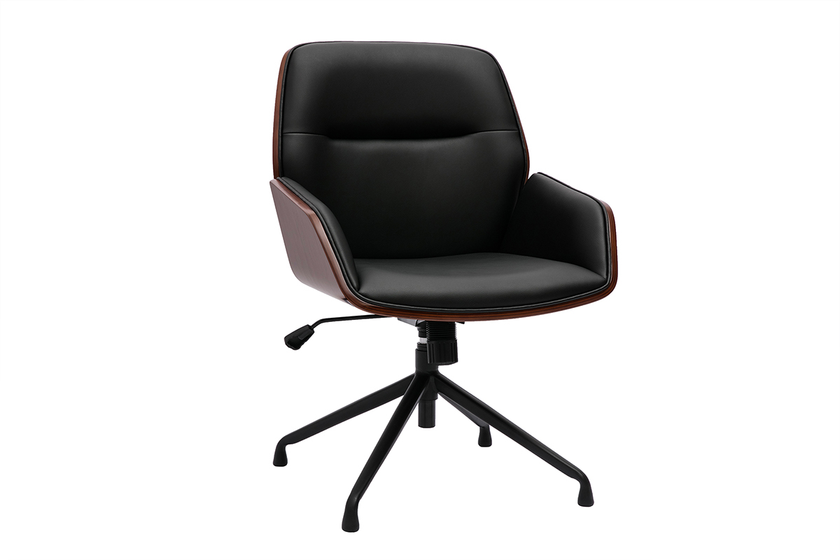 Silla de oficina giratoria de diseo 360 negro, madera oscura y metal negro MARLOW