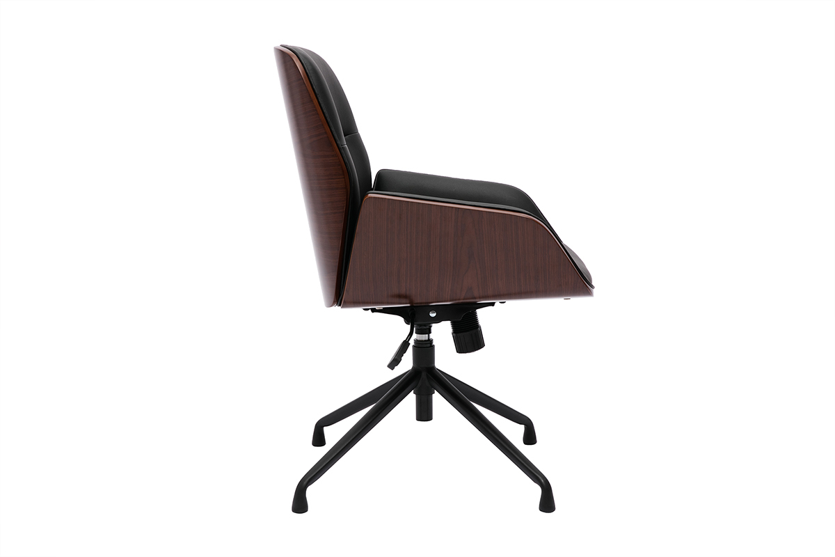 Silla de oficina giratoria de diseo 360 negro, madera oscura y metal negro MARLOW