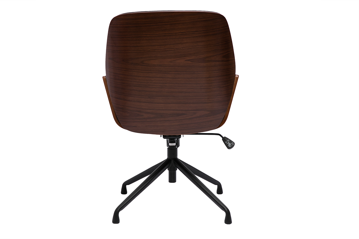 Silla de oficina giratoria de diseo 360 negro, madera oscura y metal negro MARLOW