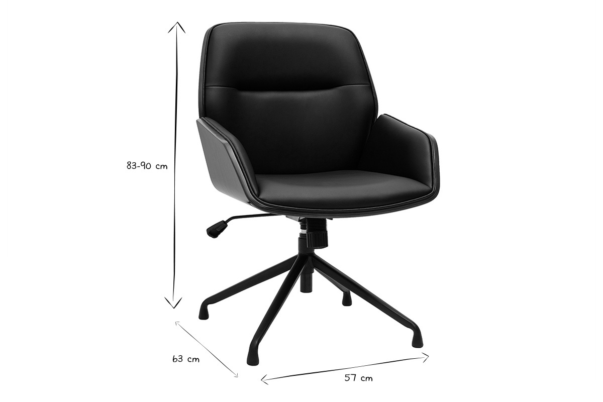 Silla de oficina giratoria de diseo 360 negro, madera oscura y metal negro MARLOW