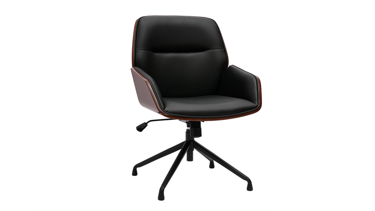 Silla de oficina giratoria de diseo 360 negro, madera oscura y metal negro MARLOW