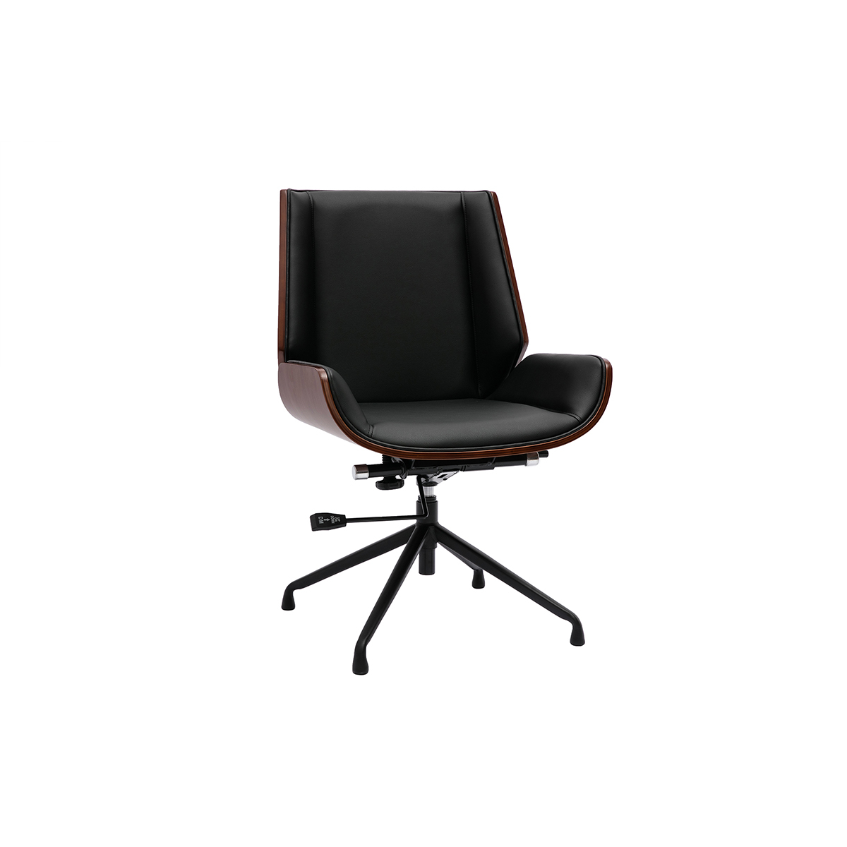 Silla de oficina giratoria de diseño 360° negra, madera oscura nogal y metal negro CURVED