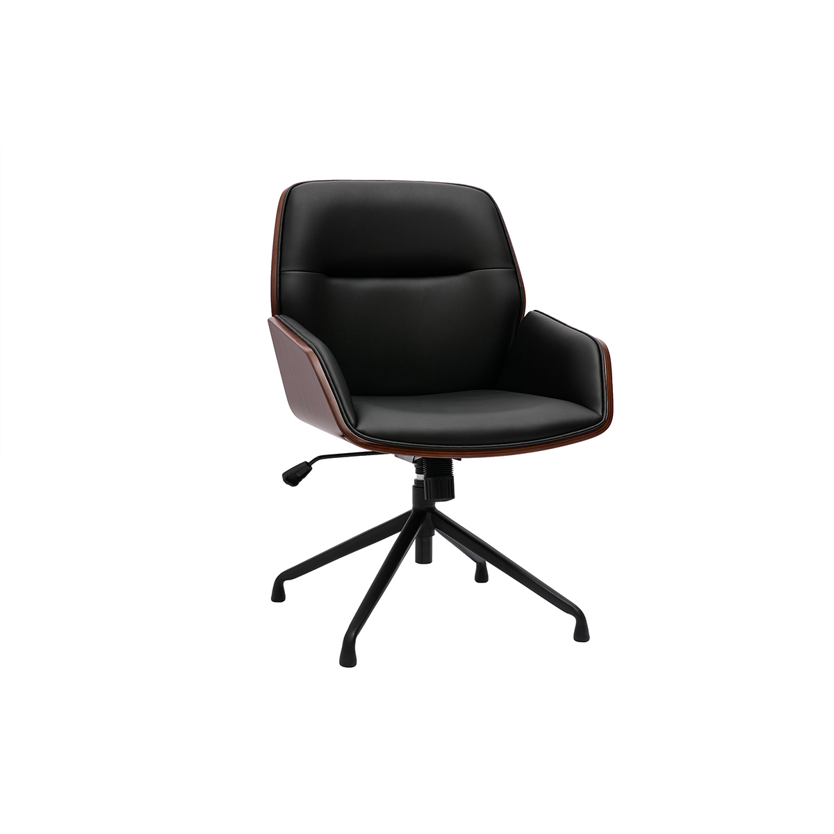 Silla de oficina giratoria de diseño 360° negro, madera oscura y metal negro MARLOW